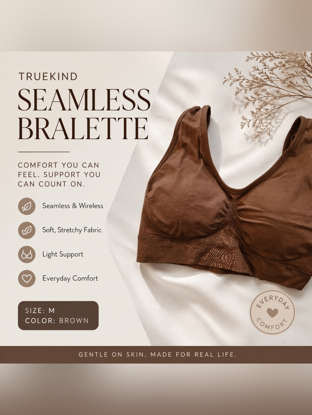 Truekind bralettes retail around $35–$45 depending on style.